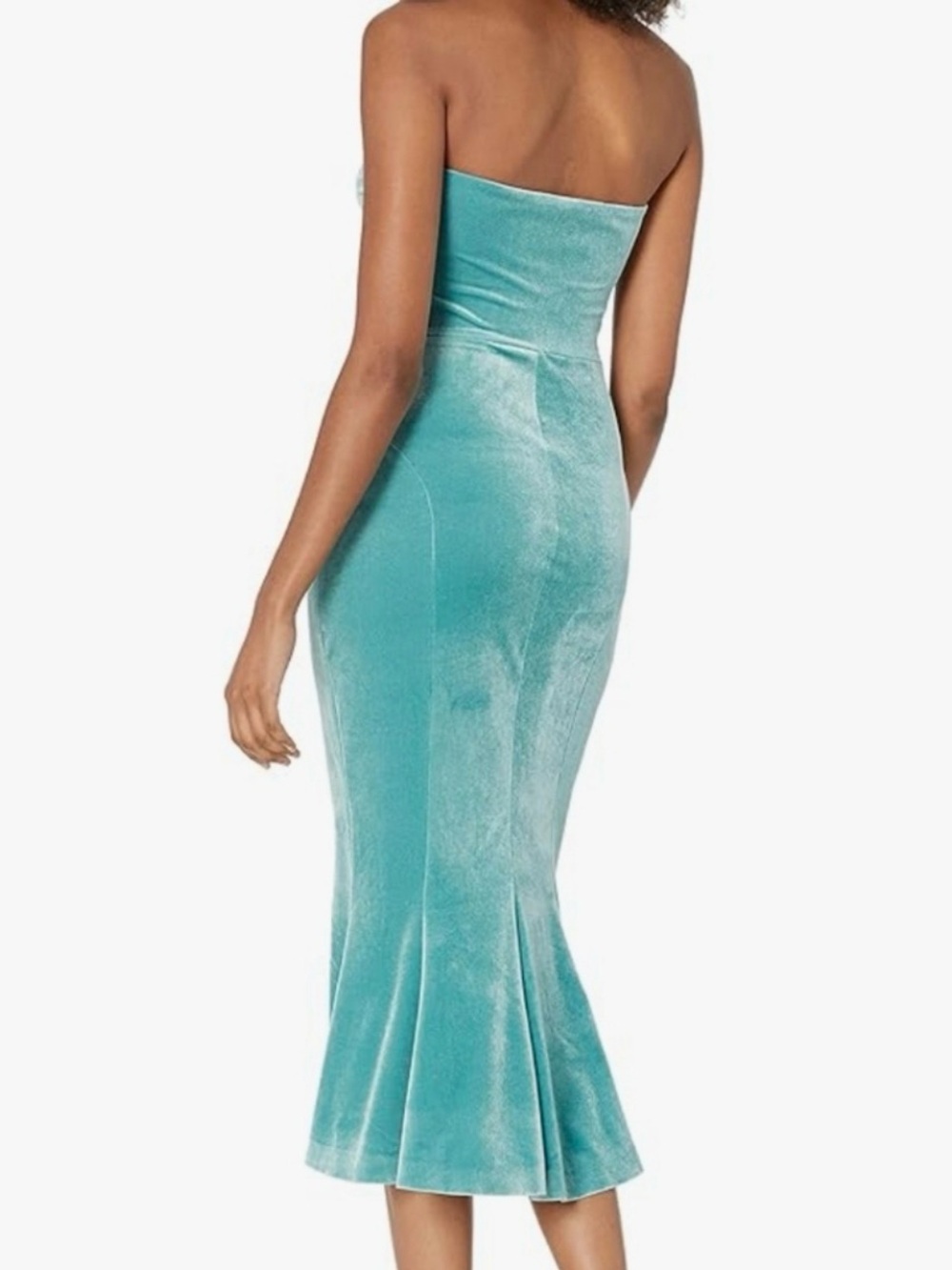 Norma Kamali Strapless Teal Velvet Mermaid Midi Cocktail Formal Evening Dress - Picture 2 of 4